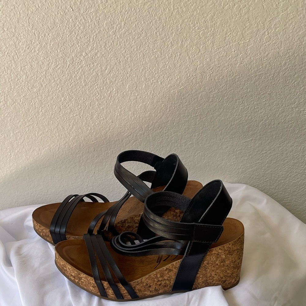 Black Strappy Wedge Sandals